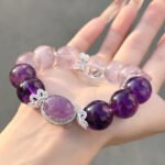 Amethyst Bracelet with Purple Rabbit Hair Crystal and Cabochon Design