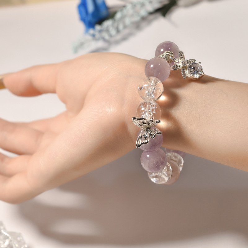 New Natural Purple Rabbit Hair Amethyst Bracelet with Butterfly Charm