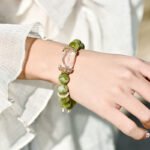 Natural Xiuyu Jade Bracelet – Green Tea & Milk Cap Design