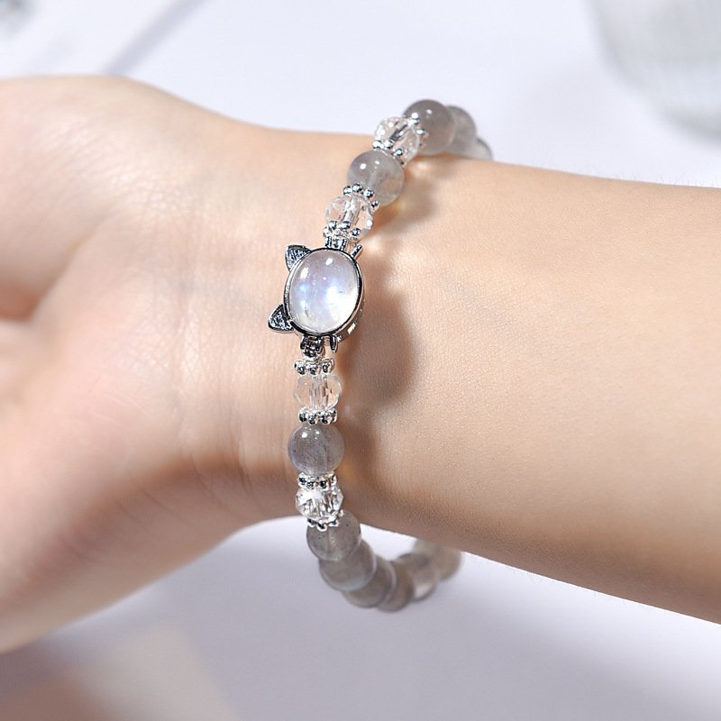 Original Design Gray Moonstone Cat Head Bracelet