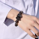 Tea Quartz & Silver Obsidian Bear Bracelet