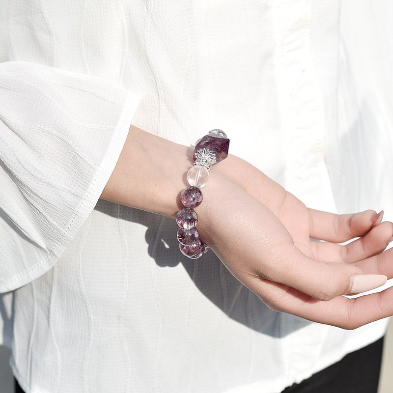 “Natural Amethyst Bracelet – Purple Ametrine Beaded Bracelet”