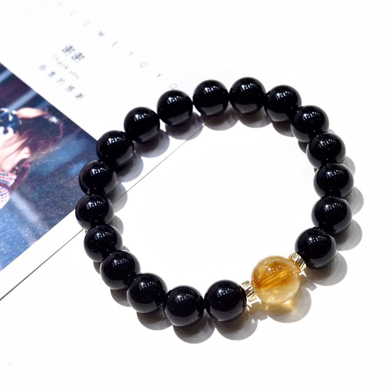 Natural Black Tourmaline Bracelet with Yellow Tower Quartz