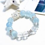 Natural Aquamarine Bracelet with White Crystal Accents