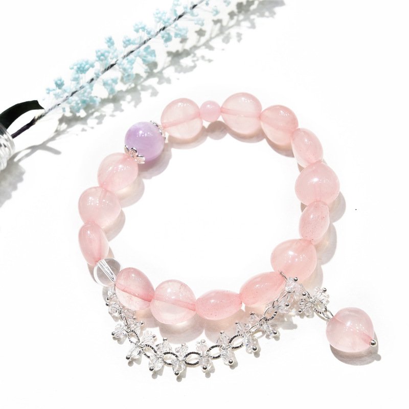 Natural Rose Quartz Heart Bracelet