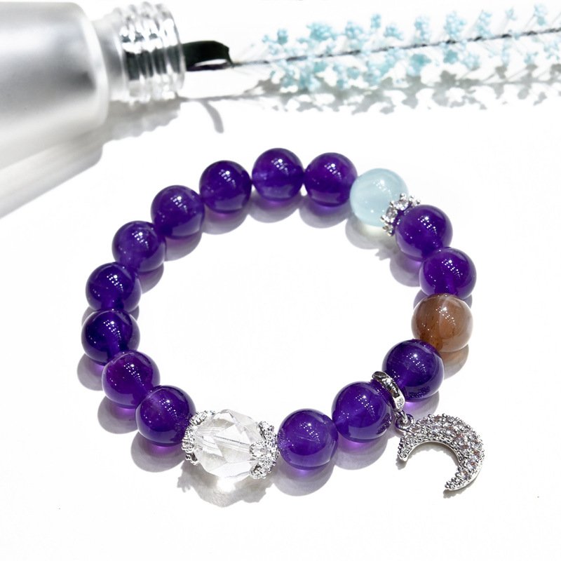 Natural Amethyst Bracelet with Moon Accents