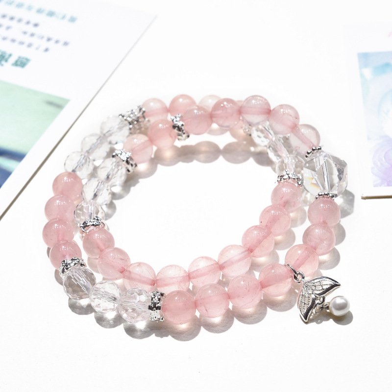 Double Wrap Pink Quartz Crystal Bracelet