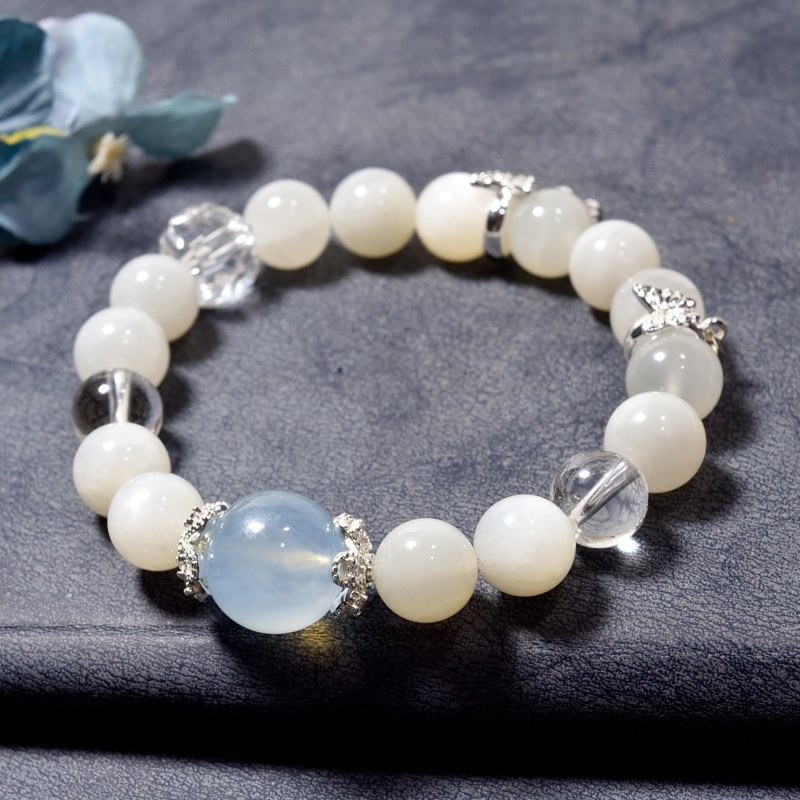 Natural White Moonstone and Aquamarine Butterfly Bracelet – Elegant and Unique