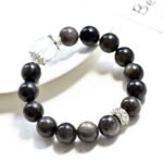 Natural Silver Obsidian & White Crystal Bracelet – Elegant Fashion Jewelry for Women