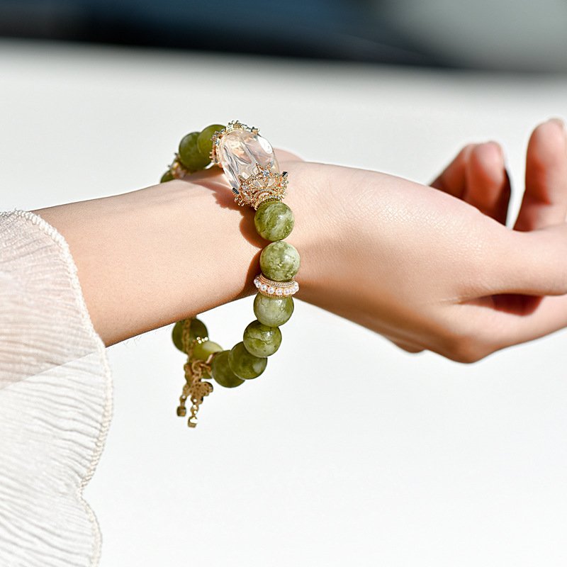 Natural Xiuyu Jade Bracelet – Green Tea & Milk Cap Design