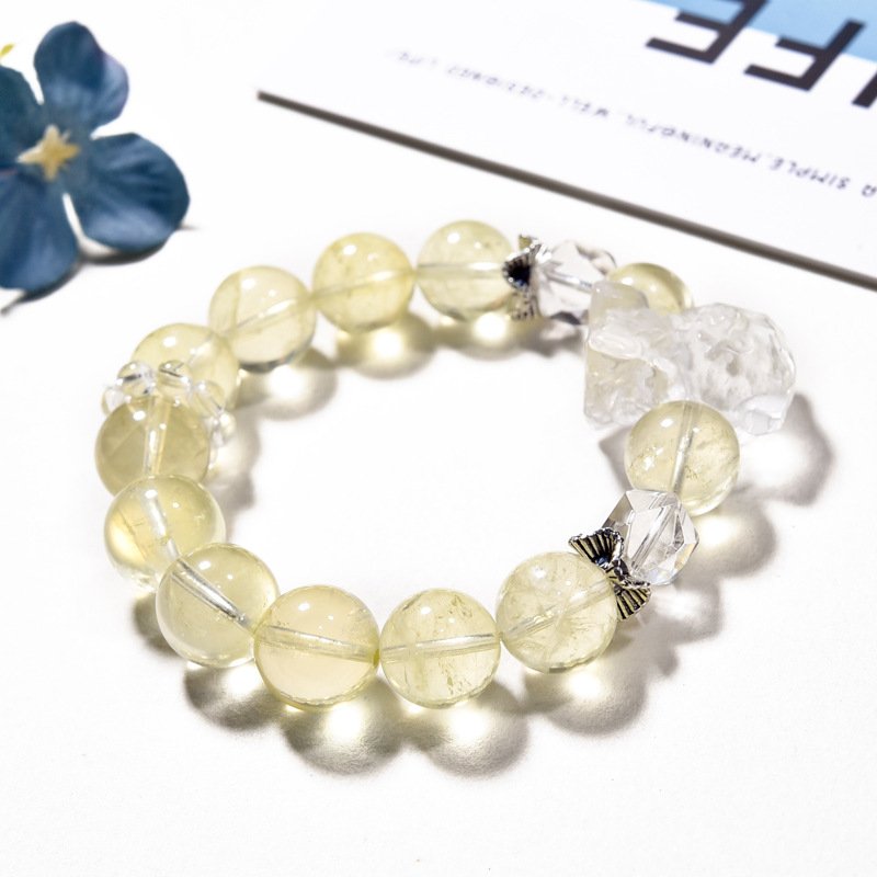 Yellow Crystal & White Quartz Bear Bracelet – Cute & Lucky