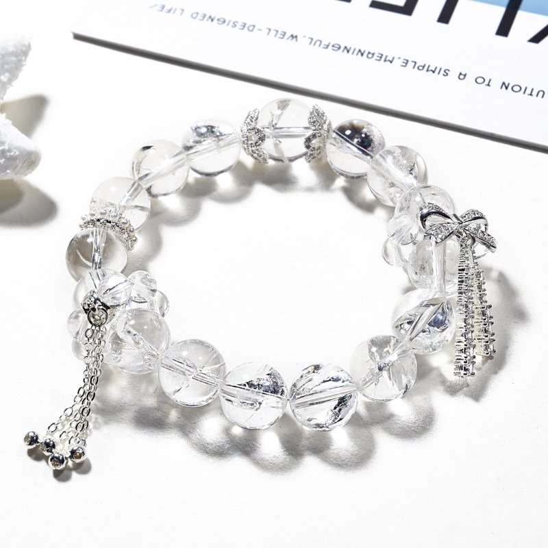 White Asai Crystal Bracelet with Butterfly Accent