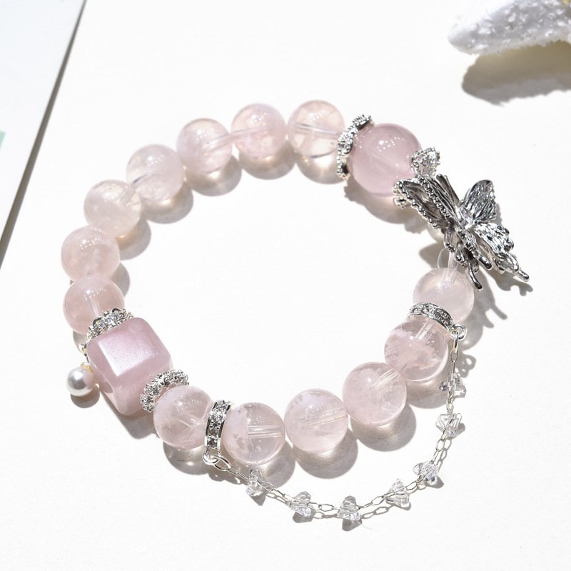 Natural Snowflake Quartz and Rose Quartz Bracelet