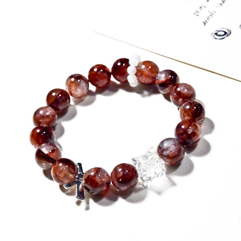 Natural Red Crystal and Red Flower Quartz Bracelet