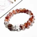 Natural Red Flower Quartz and Black Gold Tourmaline Bracelet