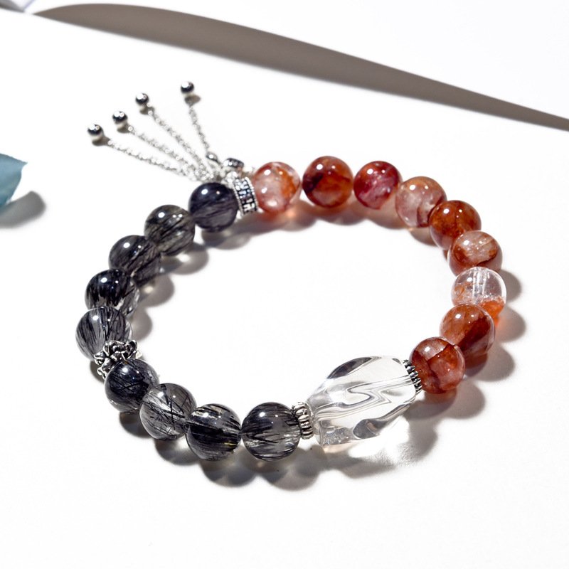 Red Flower Agate and Black Tourmaline Bracelet