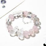 Natural Pink Quartz and White Quartz Bracelet with Butterfly Elements