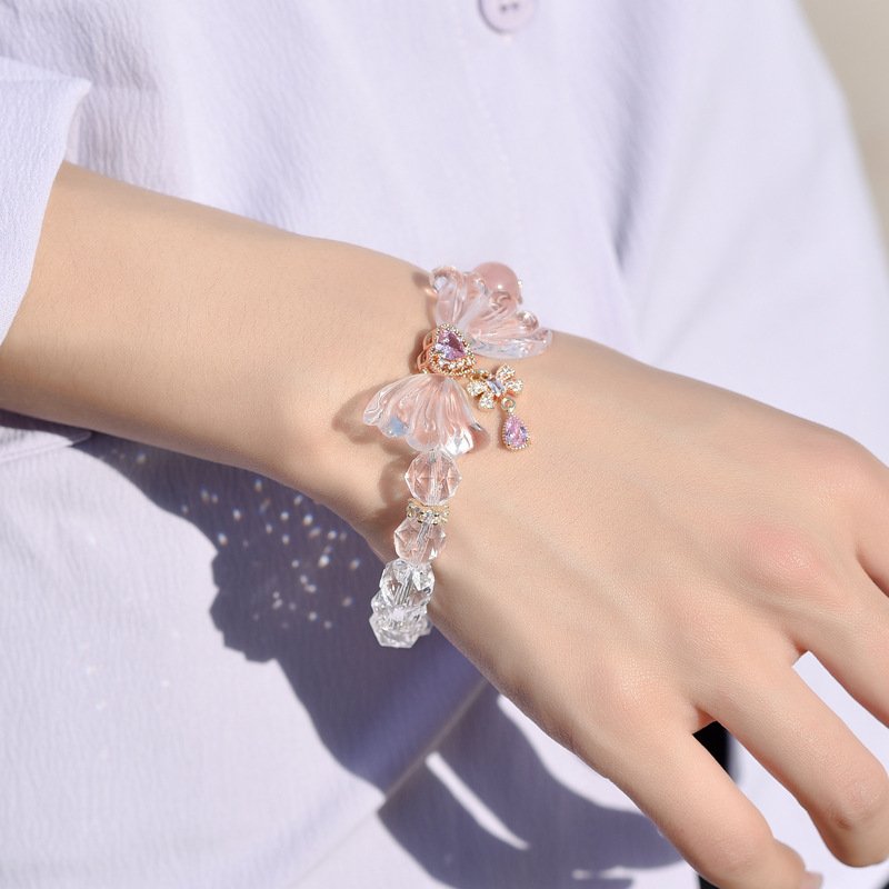 Natural Multi-Faceted White Crystal Butterfly Wing Bracelet