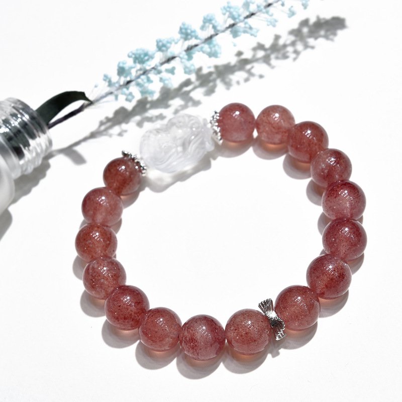 Natural Strawberry Quartz and White Crystal Little Dragon Girl Bracelet