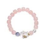 Natural Pink Quartz Bracelet with White Crystal Bear