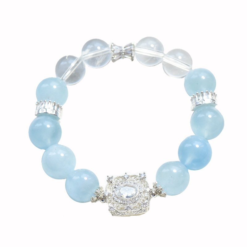 Natural Aquamarine Bracelet with White Crystal Accents