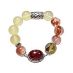 Natural Yellow Quartz Bracelet with Red Flower Accents