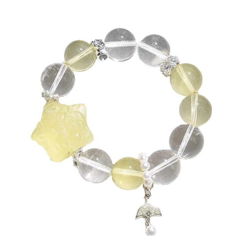 Natural White Crystal Bracelet with Lemon Yellow Nine-Tailed Fox Pendant