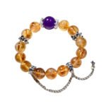 Yellow Aasai Crystal Bracelet with Yellow Quartz Beads, Color-Protected Alloy, Natural Purple Quartz