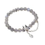 Gray Moonstone Bracelet with Color-Preserving Butterfly Decoration