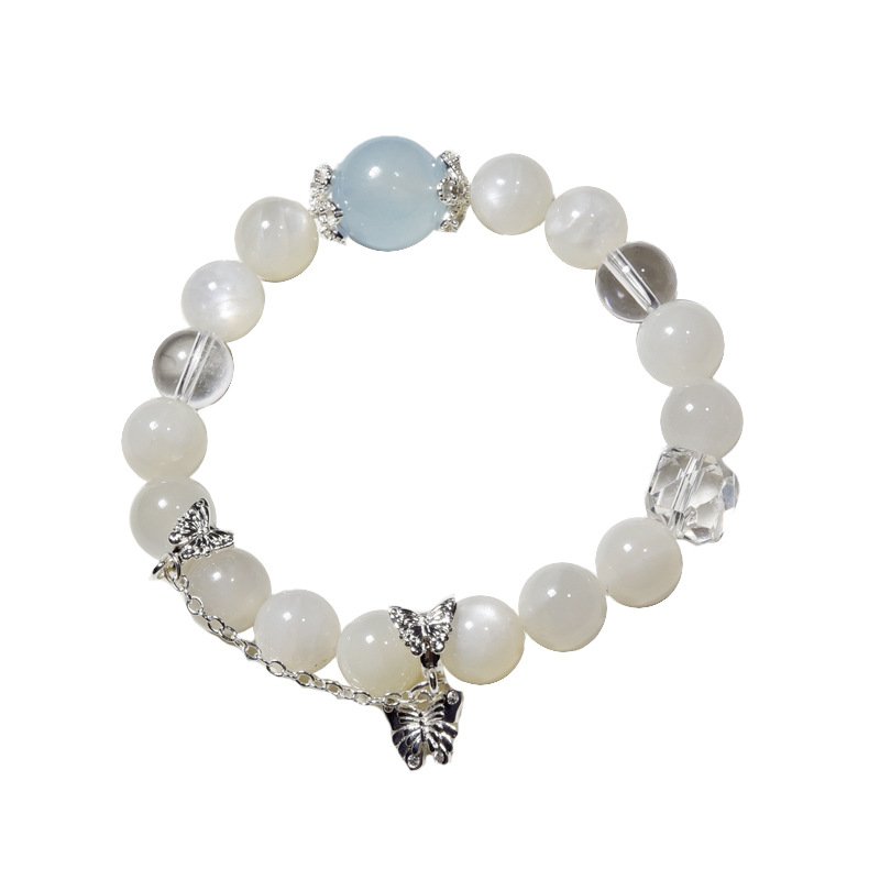 Natural White Moonstone and Aquamarine Butterfly Bracelet – Elegant and Unique