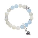 Natural White Moonstone and Aquamarine Heart Bracelet – Unique and Elegant