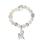 Natural White Moonstone Bracelet with White Quartz and Micro-Paved Moon Pendant