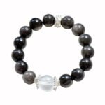 Natural Silver Obsidian & White Crystal Bracelet – Elegant Fashion Jewelry for Women