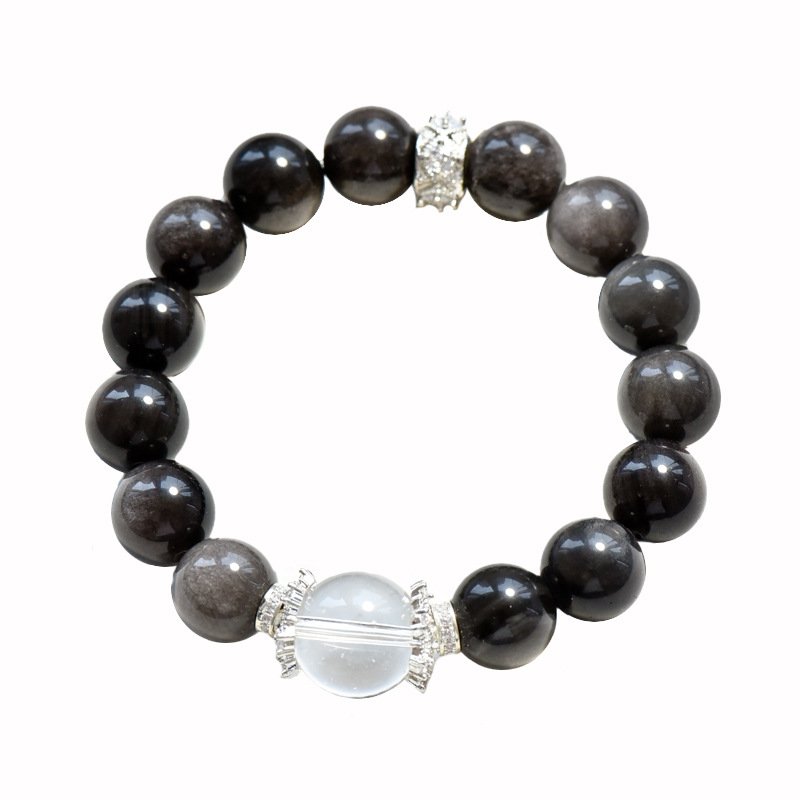 Natural Silver Obsidian & White Crystal Bracelet – Elegant Fashion Jewelry for Women