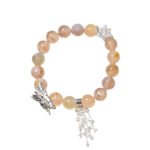 Natural Cherry Blossom Agate Crystal Bracelet with Butterfly – Unique Design