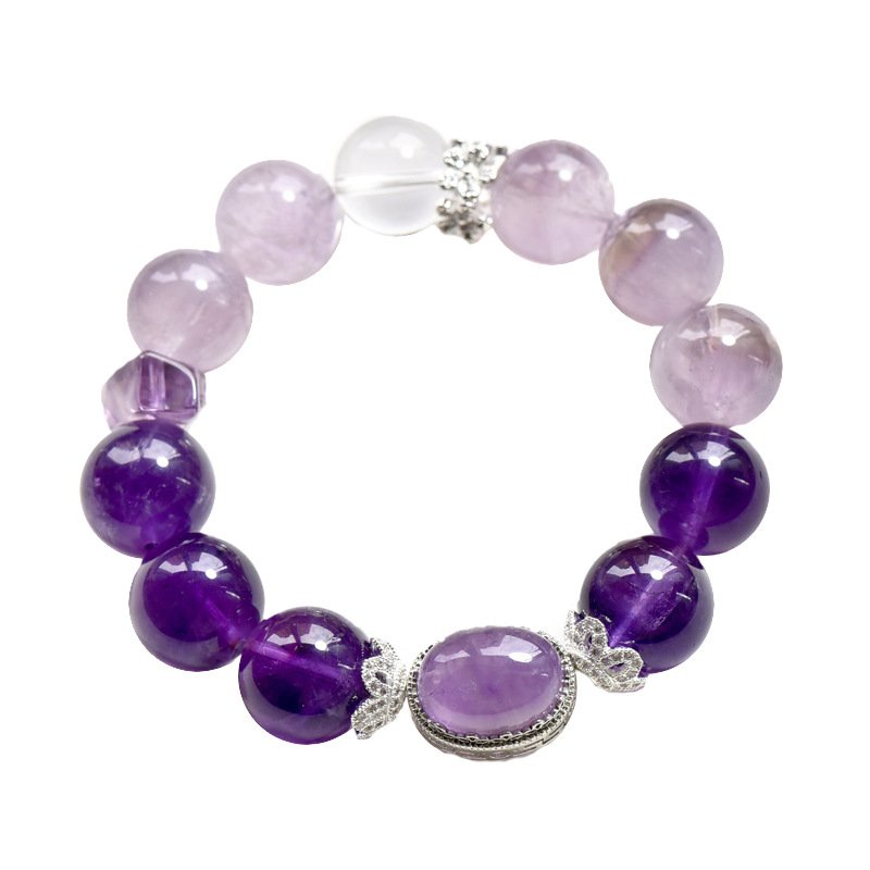 Amethyst Bracelet with Purple Rabbit Hair Crystal and Cabochon Design