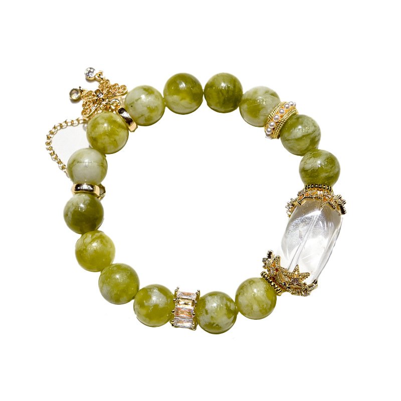 Natural Xiuyu Jade Bracelet – Green Tea & Milk Cap Design