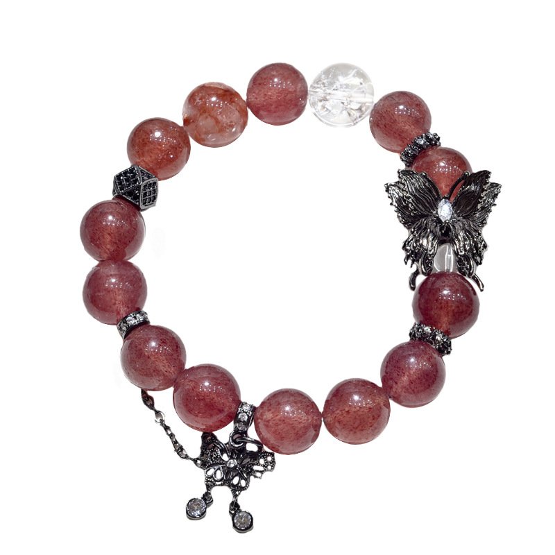 Natural Strawberry Quartz Bracelet – Butterfly Charm Design