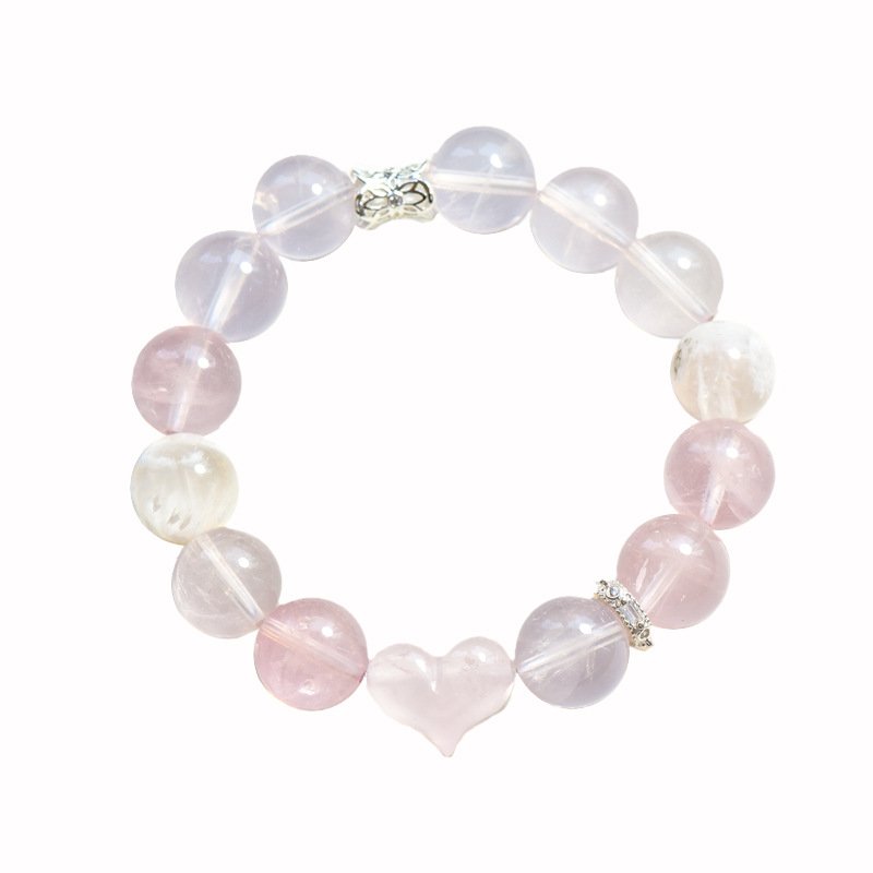 Natural Heart Shaped Pink Quartz Bracelet