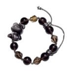 Tea Quartz & Silver Obsidian Bear Bracelet