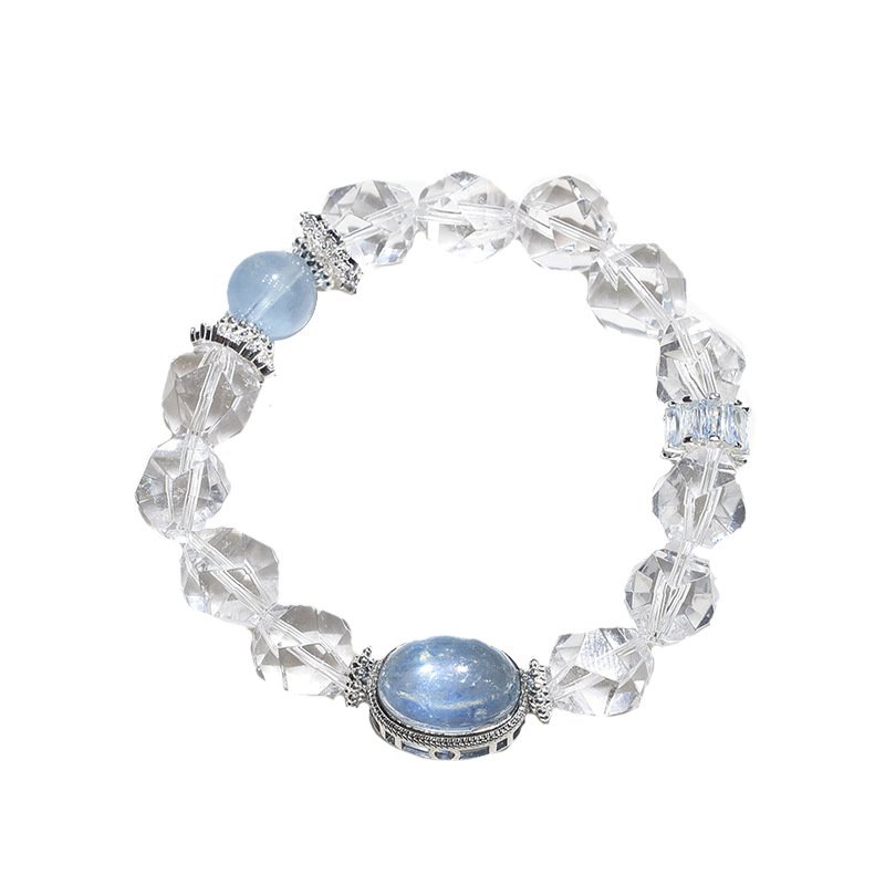 Natural White Crystal Bracelet with Aquamarine Accents