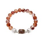 Natural Red Flower Quartz and Black Gold Tourmaline Bracelet