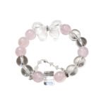 Natural Pink Quartz and White Quartz Bracelet with Butterfly Elements