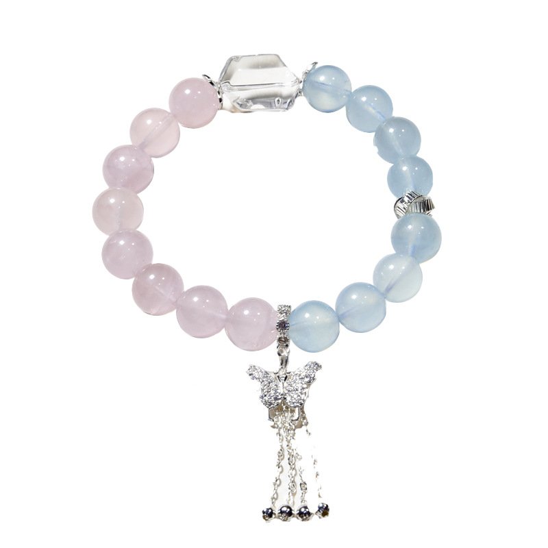 Natural Pink Quartz and Aquamarine Beaded Bracelet