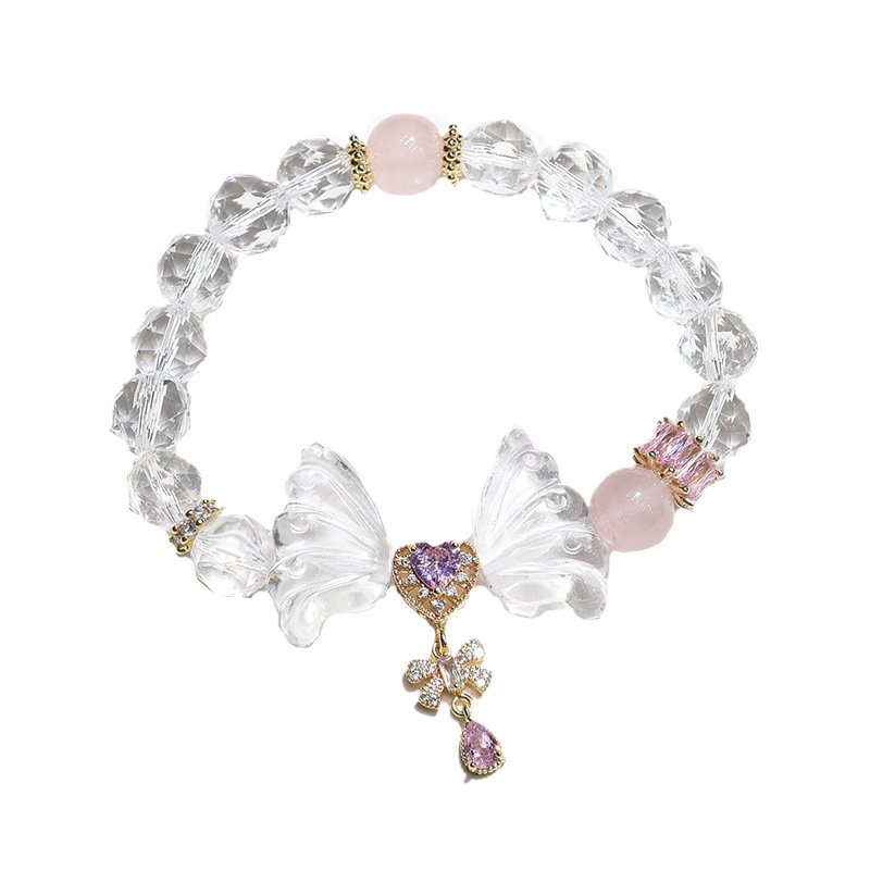 Natural Multi-Faceted White Crystal Butterfly Wing Bracelet