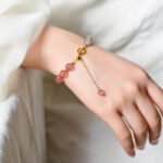 Natural Strawberry Quartz Bracelet with 14K Gold Accents