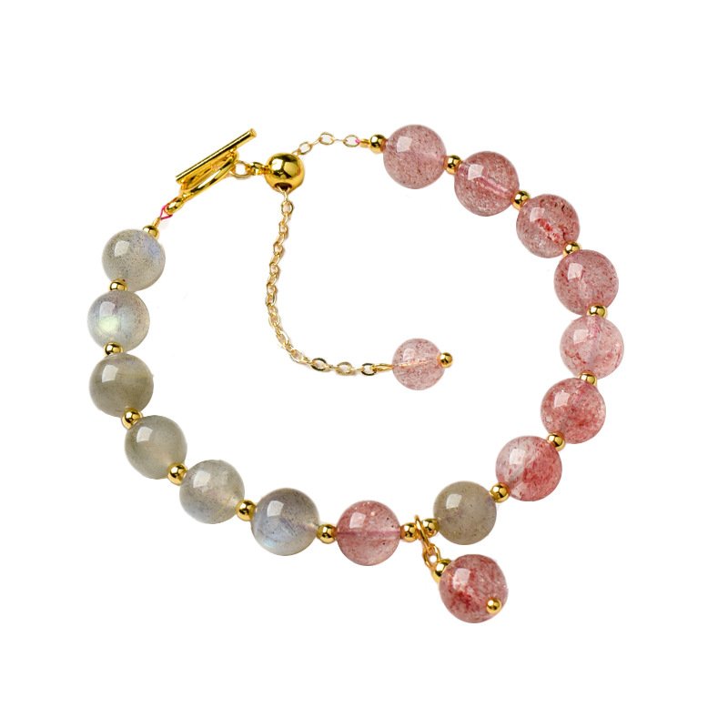 Natural Strawberry Quartz Bracelet with 14K Gold Accents