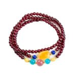 Triple Strand Garnet Crystal Bracelet with Amber