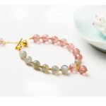 Natural Strawberry Quartz Bracelet with 14K Gold Accents