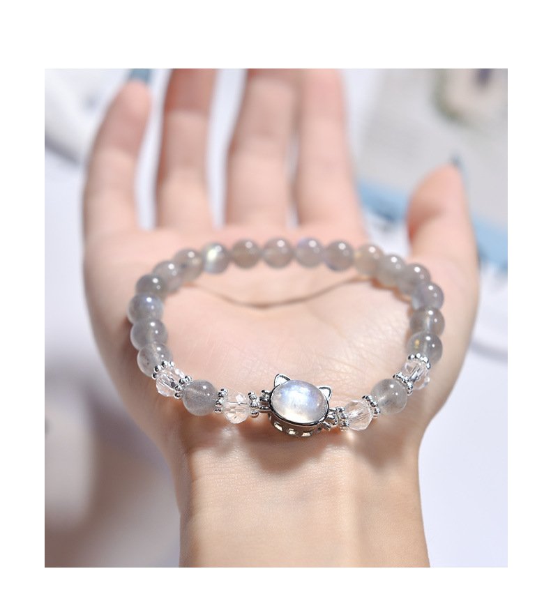 Original Design Gray Moonstone Cat Head Bracelet